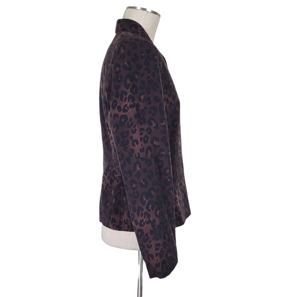 Kasper ASL Blazer Size 10 Brown Black Leopard Print Flap Front Pockets 4 Button - Picture 3 of 10